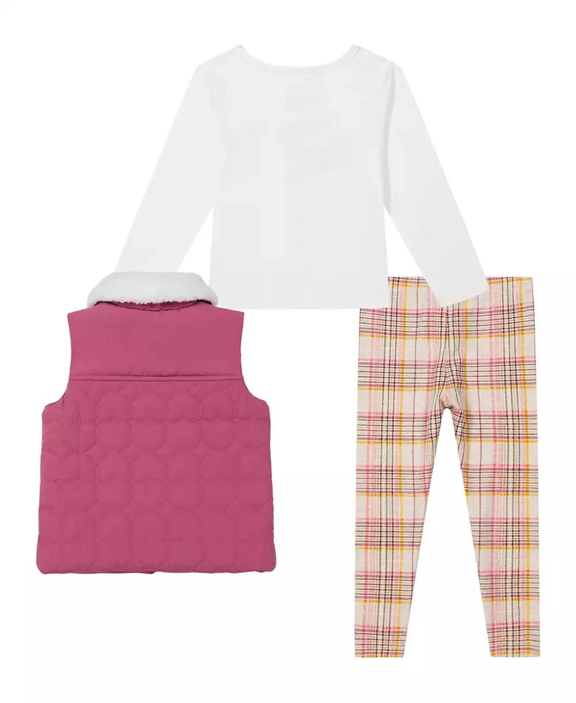 KIDS HEADQUARTERS Baby Girl Sherpa Trim Vest Plaid Legging Set, 3-Piece Set 2