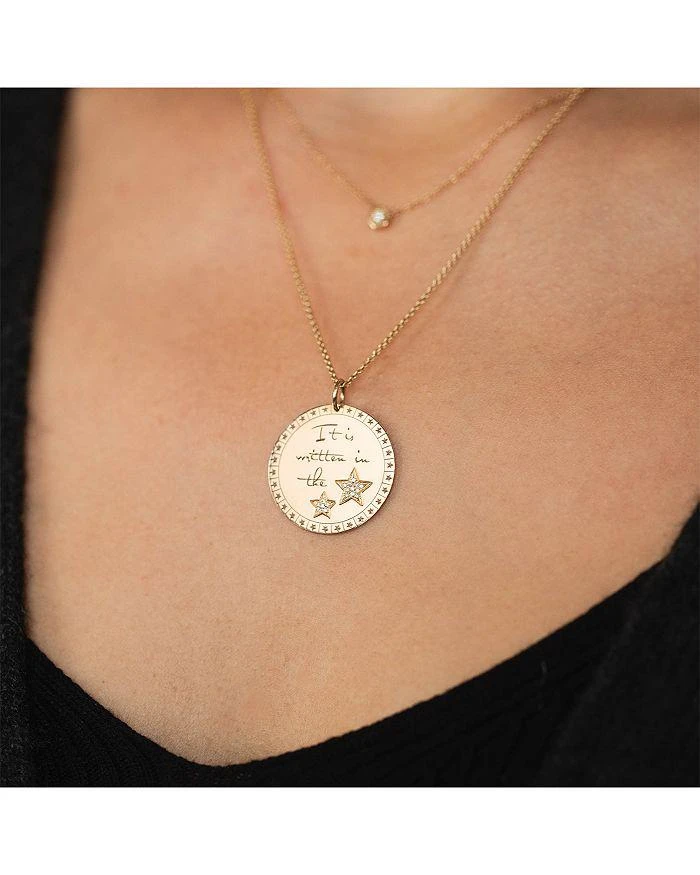 Zoe Chicco Zoe Chicco 14K Yellow Gold Diamond "It's Written in the Stars" Mantra Disc Pendant Necklace, 16-18" 2