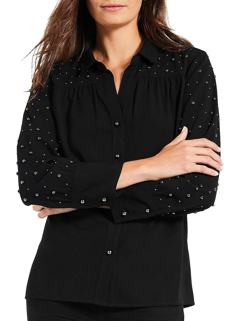 NIC+ZOE Constellation Womens Embellished Collar Button-Down Top 1