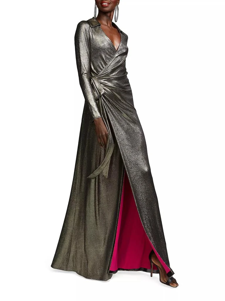 HALSTON Jira Metallic Jersey Wrap Gown 3