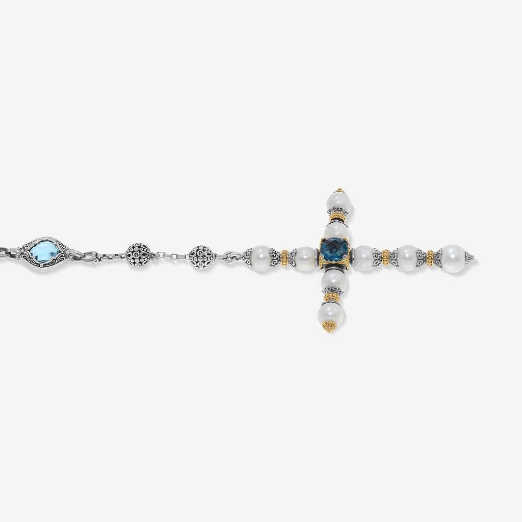 Konstantino Konstantino Blue Topaz, Iolite and Pearl Cross Lariat Necklace KOMK4733-999-CUT 3