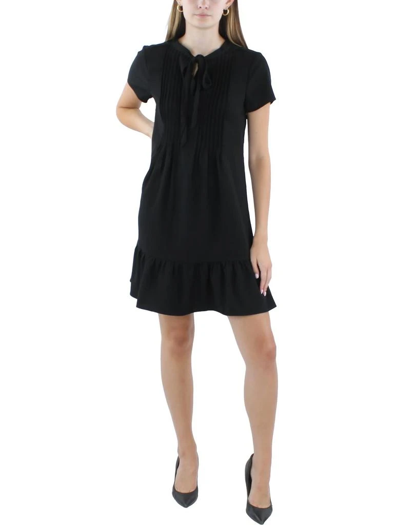 CeCe Womens Short Sleeve Tie Neck Mini Dress 1