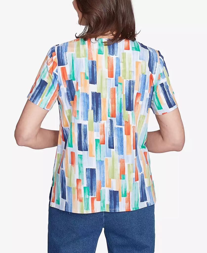 Alfred Dunner Petite  Stained Glass Pleated Crew Neck Top