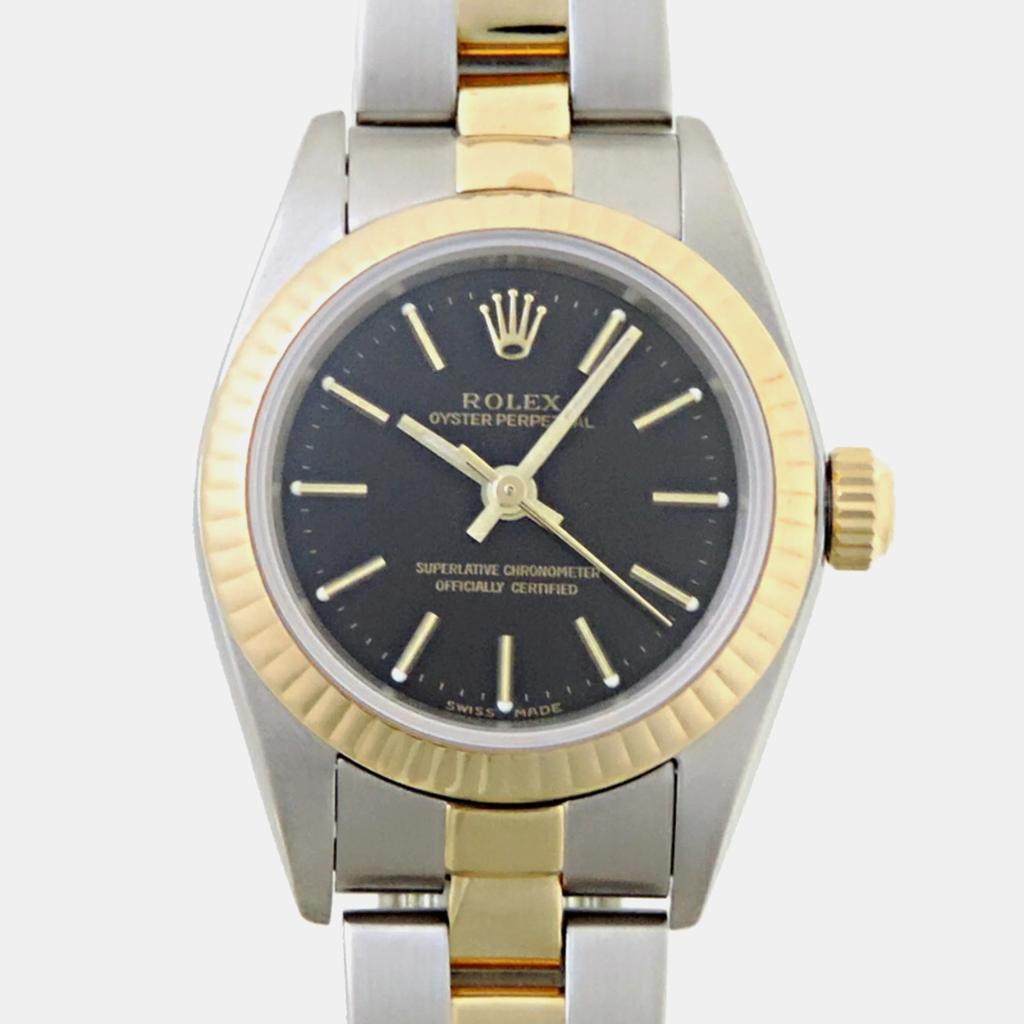 Rolex Rolex Black 18k Yellow Gold Stainless Steel Oyster Perpetual 76193 Automatic Women's Wristwatch 24 mm
