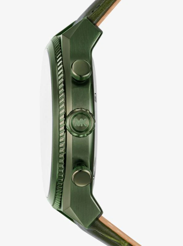 Michael Kors Oversized Panorama Olive-Tone and Crocodile Embossed Leather Watch 2