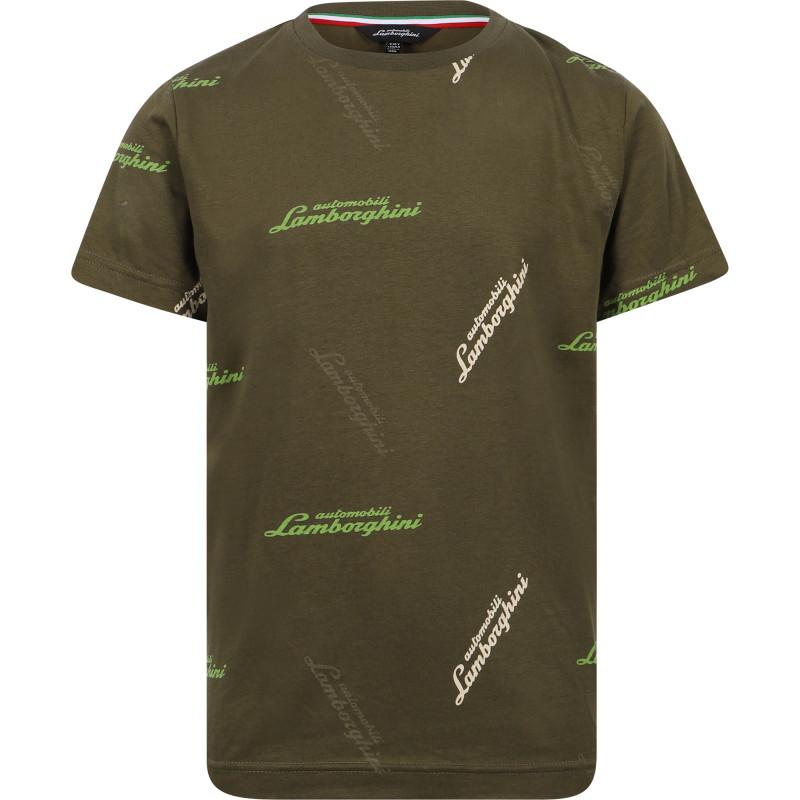 AUTOMOBILI LAMBORGHINI Colorful logo all over t shirt in khaki green