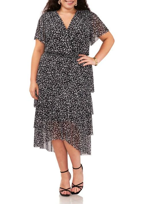 Vince Camuto Camuto Plus Size Short Sleeve Mesh Tiered Midi Dress 1