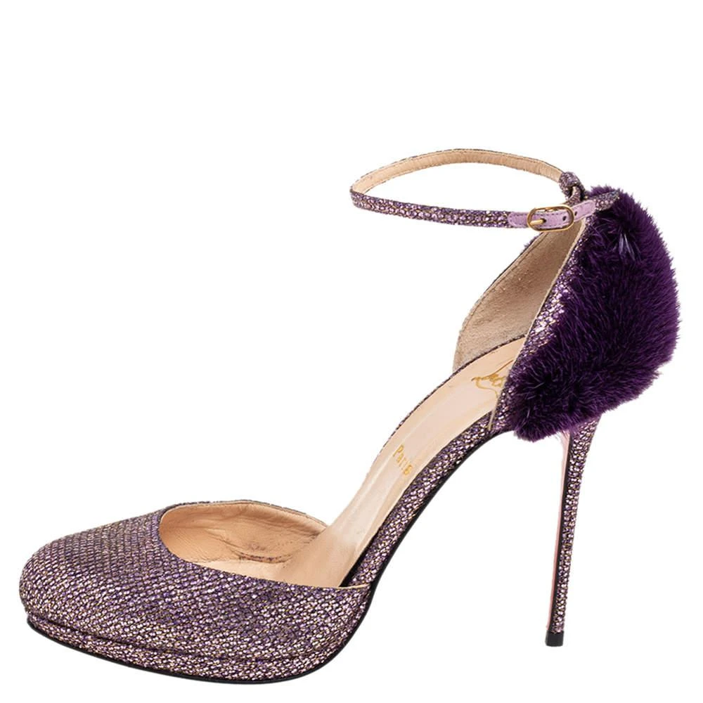 Christian Louboutin Christian Louboutin Purple Glitter Fabric/Mink Crazy Fur D'orsay Pump Size 39.5 2