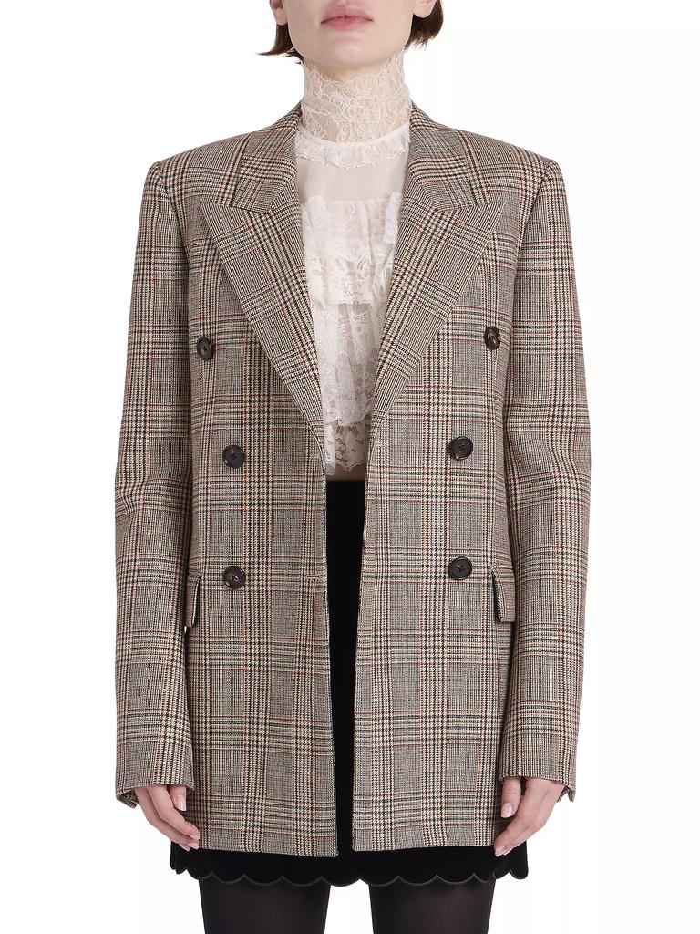 【関税&送料込】Chloe Black White Checkered Wool Double-Brea Chloé Check Wool-Blend Double-Breasted Blazer | Saks Fifth