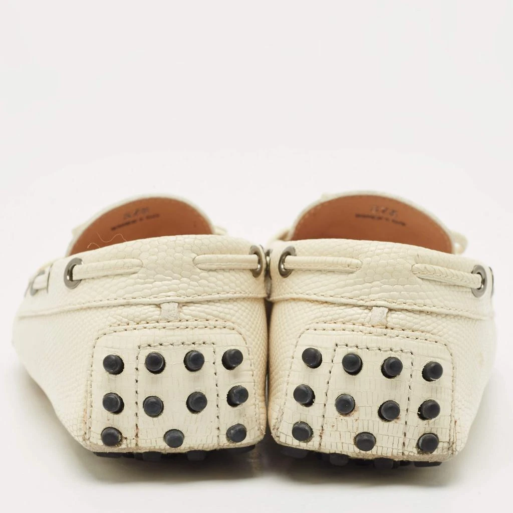 Tod
s Tod
s Cream Lizard Embossed Leather Bow Slip On Loafers Size 37.5 5