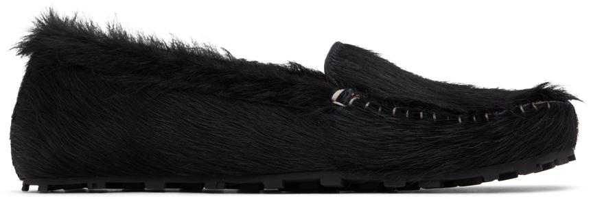 Marni Black Calf-Hair Moc Loafers