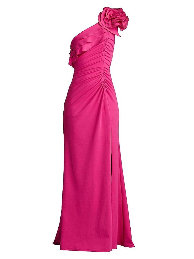 Tadashi Shoji One-Shoulder Flower Detail Crepe Gown 1