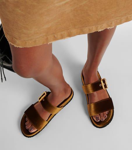 ★PRADA★ベルベット スライド Prada Velvet Slide Sandals Black Triangle Logo Gold Hardware