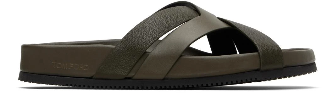 Tom Ford Khaki Smooth 
Supple Grain Leather Sandals