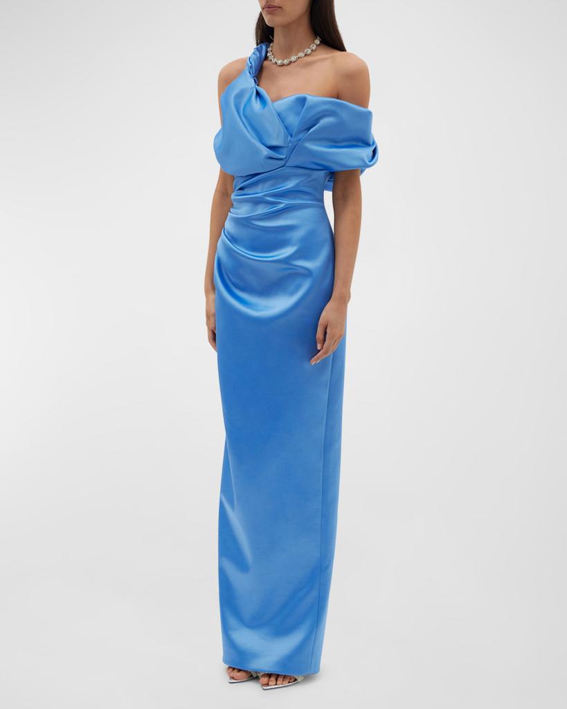 RACHEL GILBERT Larna Draped One-Shoulder Column Gown