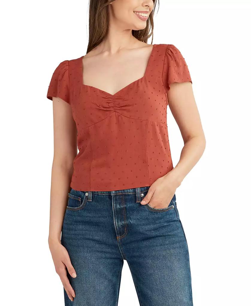 BCX Juniors' Clip-Dot Sweetheart-Neck Top