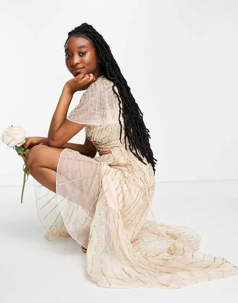 Shop Frock and Frill Bridesmaids embellished wrap maxi dress in pearl pink  on Sale at BeyondStyle  Get 59% Off Frock and Frill Bridesmaids  embellished wrap maxi dress in pearl pink with