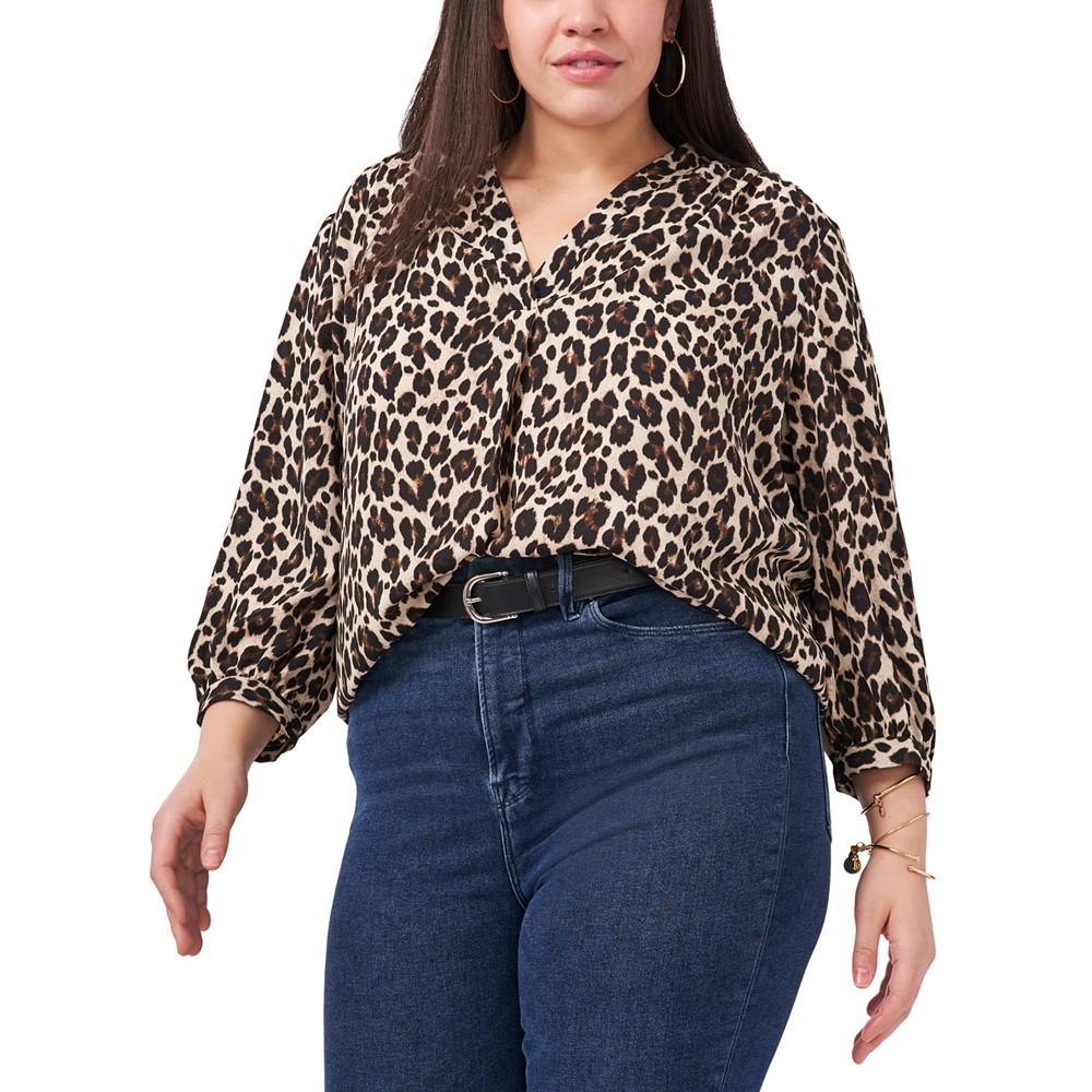 Vince Camuto Plus Size Elegant V-Neck Leopard Print Blouse