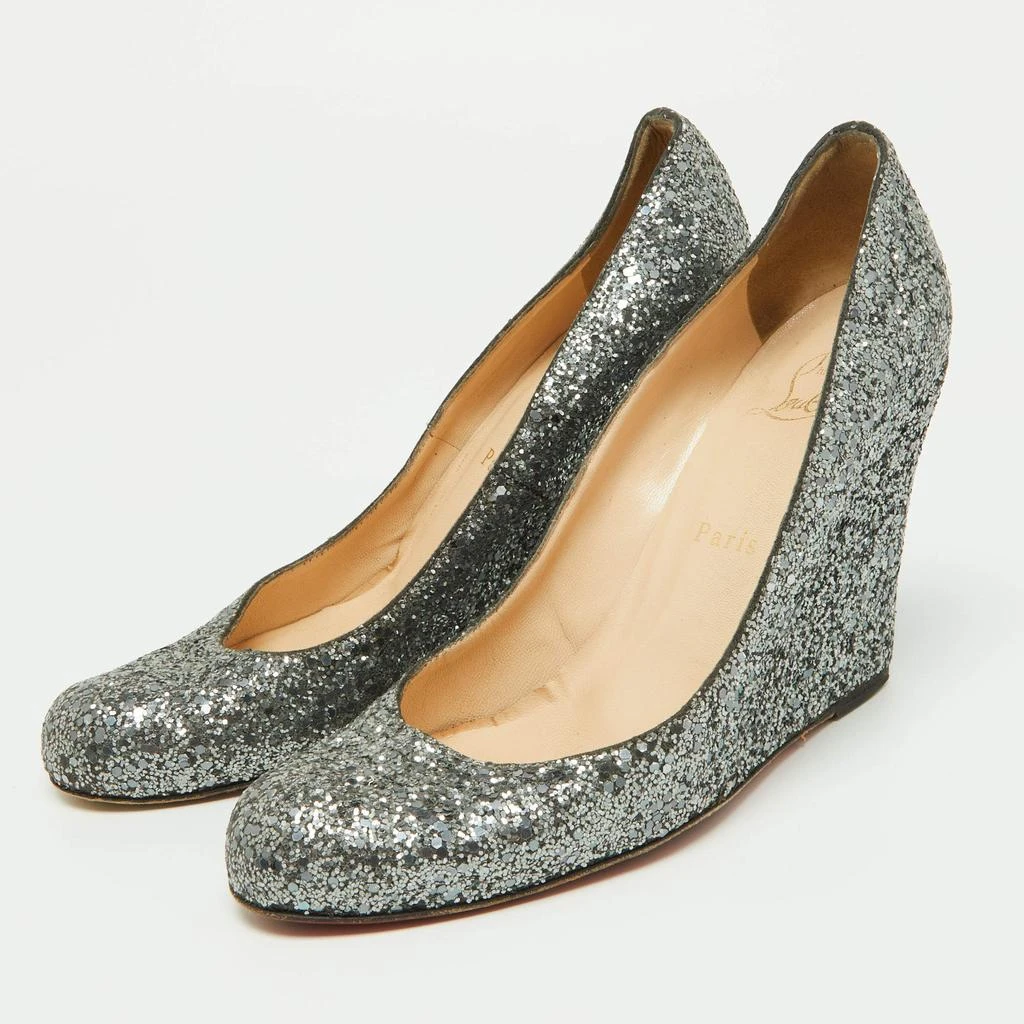Christian Louboutin Christian Louboutin Metallic Grey Coarse Glitter Miss Boxe Wedge Pumps Size 38 2