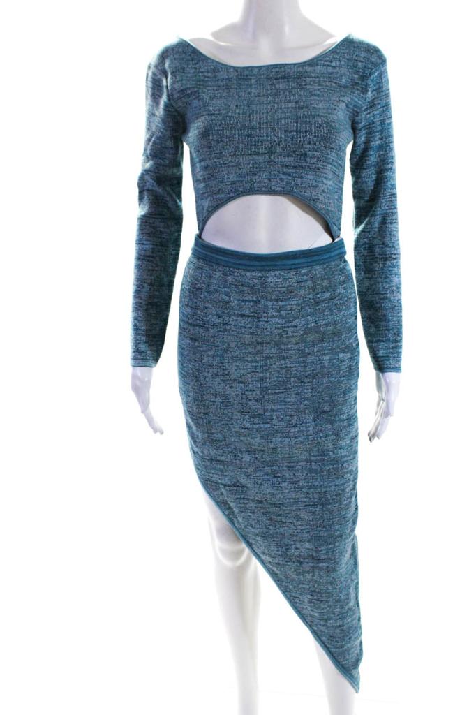Baja East Womens Long Sleeve Scoop Neck Open Mid Section Dress Blue