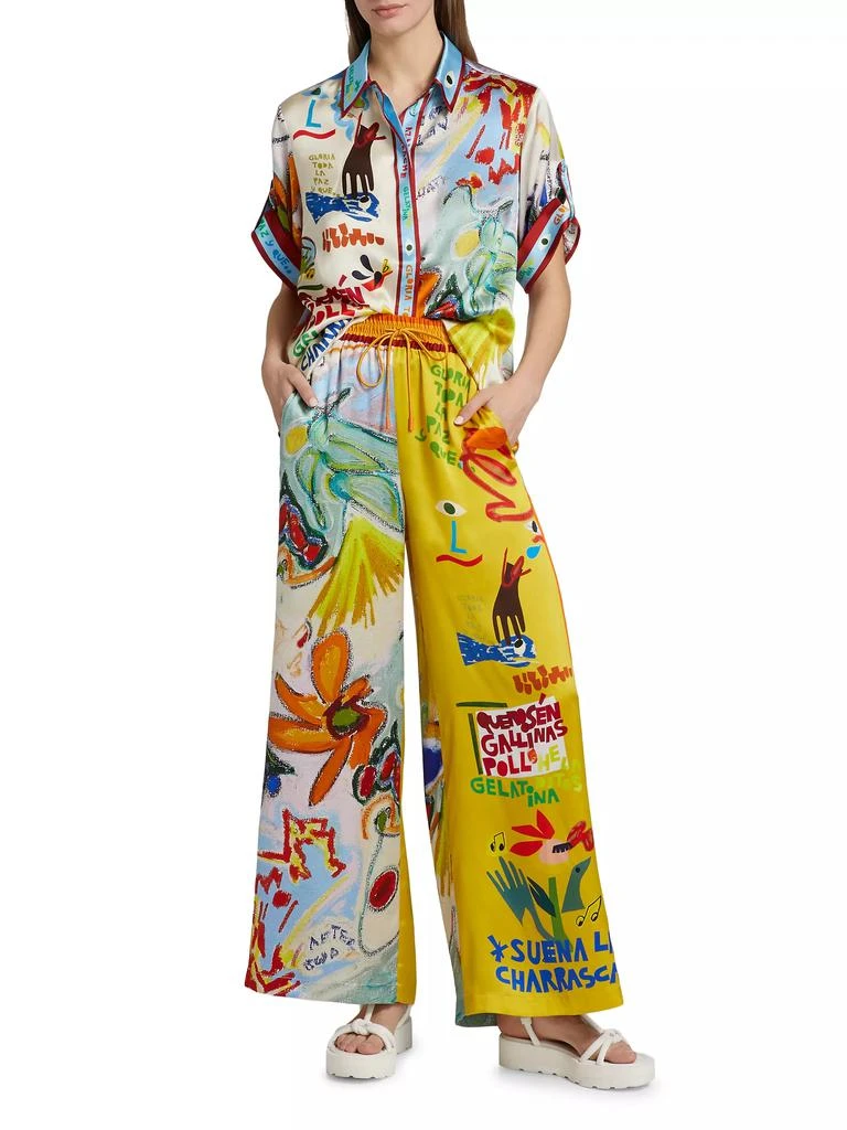ALÉMAIS La Charrasca Printed Silk Wide-Leg Pants 2