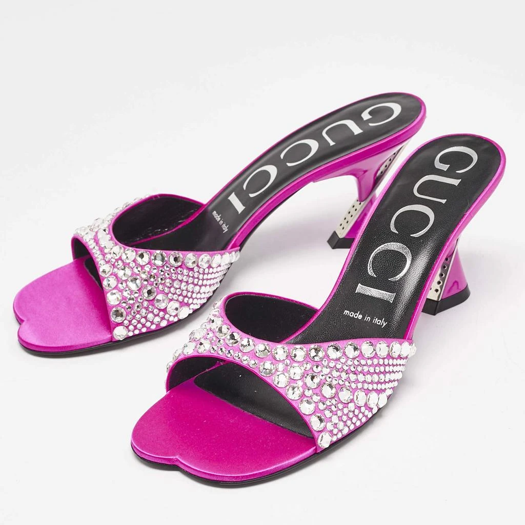 Gucci Gucci Pink Satin Galactica Crystal Embellished Slide Sandals Size 37 2