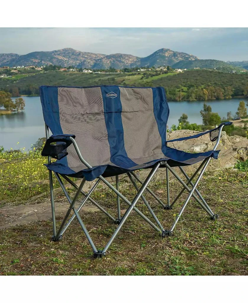 Kamp-Rite Portable Folding Outdoor Double Camping Lawn Beach Chair, Navy/Tan 2
