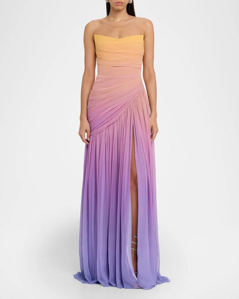 Pamella Roland Strapless Ombre Chiffon Drop-Waist Gown 2
