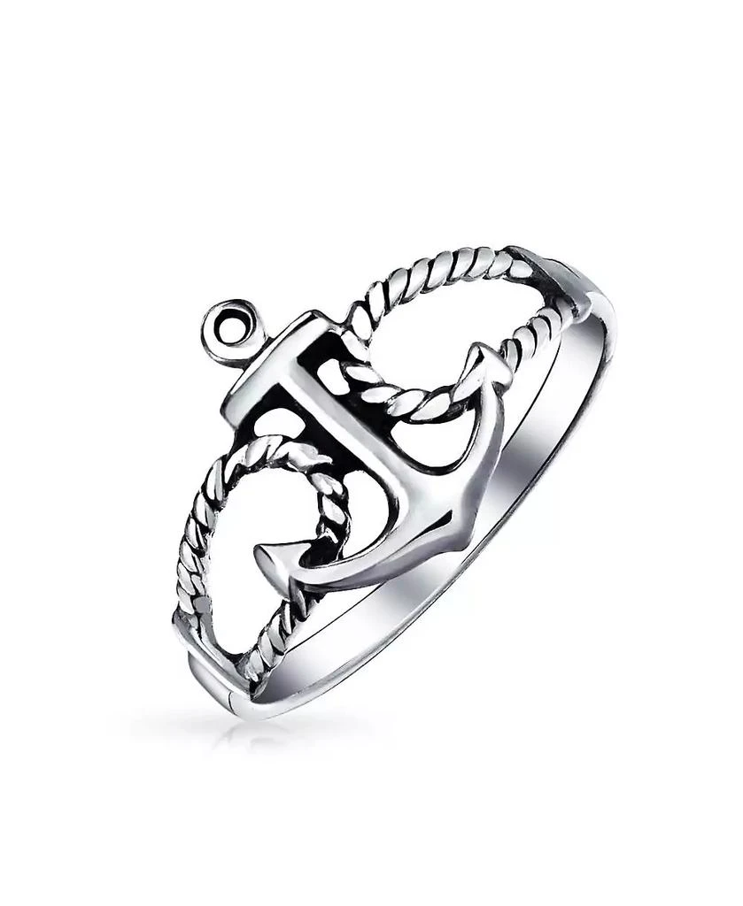 Bling Jewelry Nautical Sailor Boat Rope Anchor Ring Band Oxidized 925 Sterling Silver
