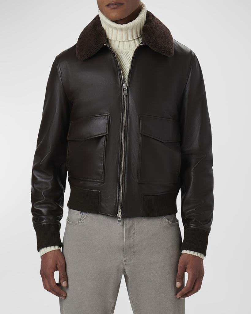 Bugatchi Men's Shearling-Collar Leather Bomber Jacket