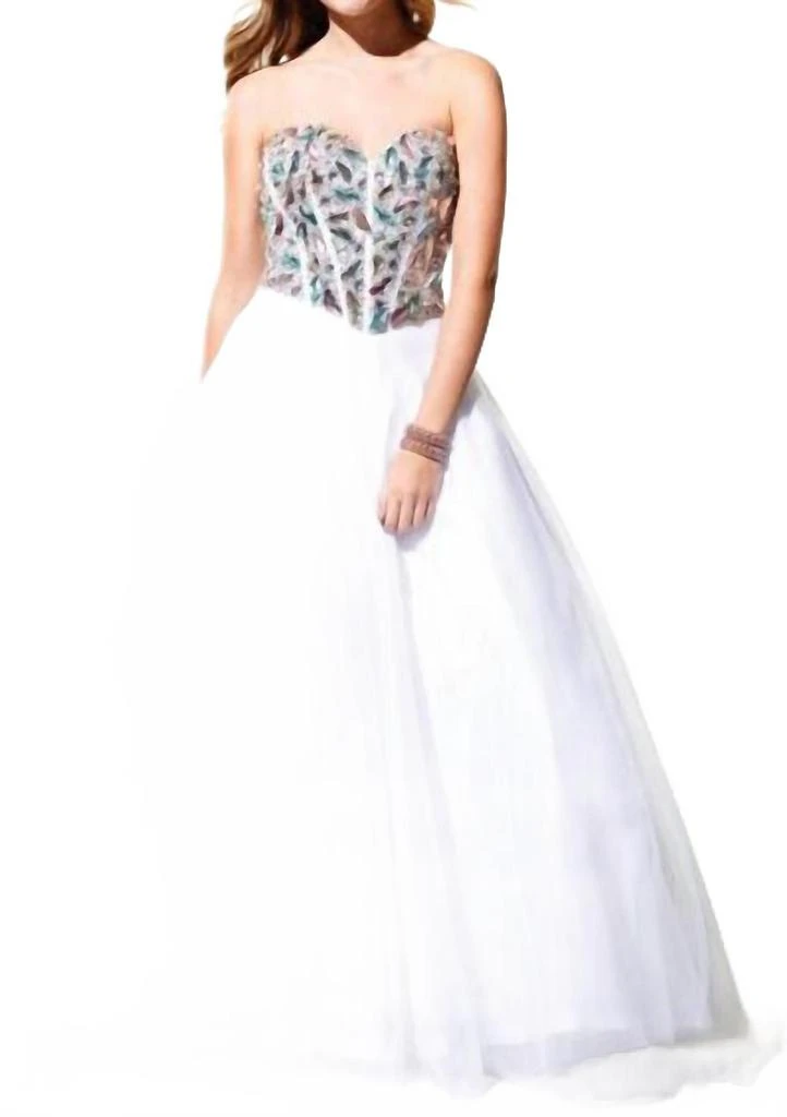 white strapless beaded prom dress Izabel Beaded Fringe Strapless Mini Dress