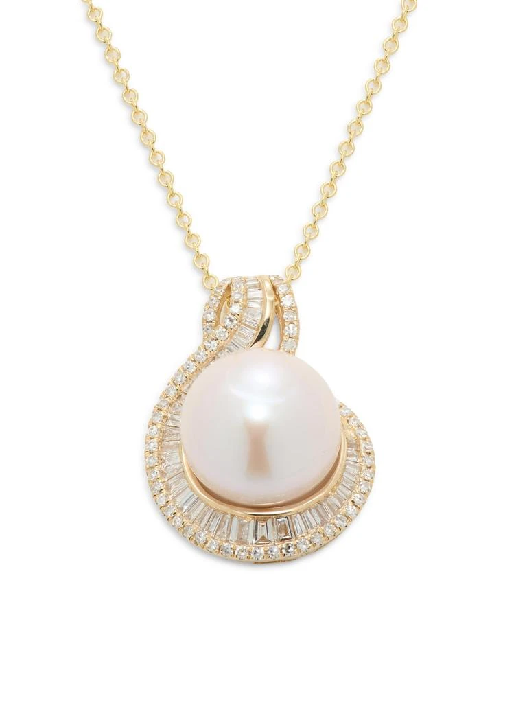 Effy 14K Yellow Gold, Fresh Water Pearl 
0.55 TCW Diamond Pendant Necklace