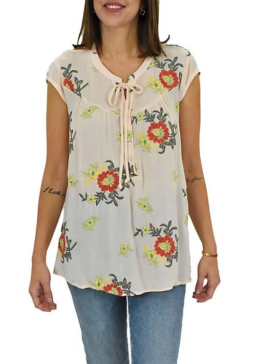 DR2 by Daniel Rainn By Daniel Rainn Floral Embroidered Top With Cap Sleeves 1