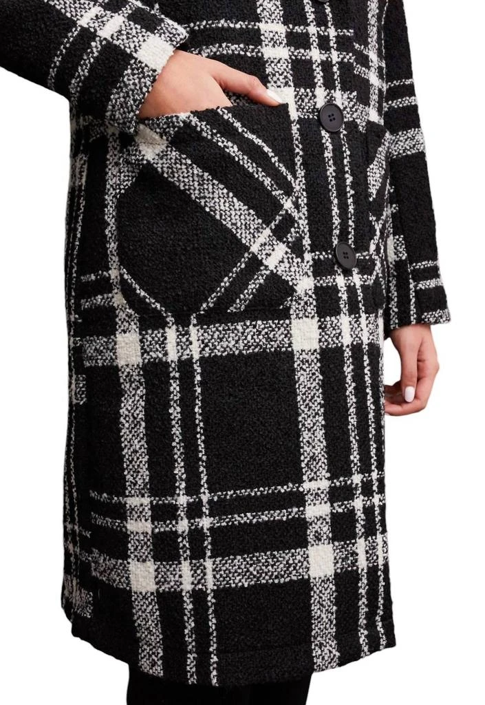 Tribal Texture Boucle Plaid Duster Button-Up Coat Jacket In Black/white 3
