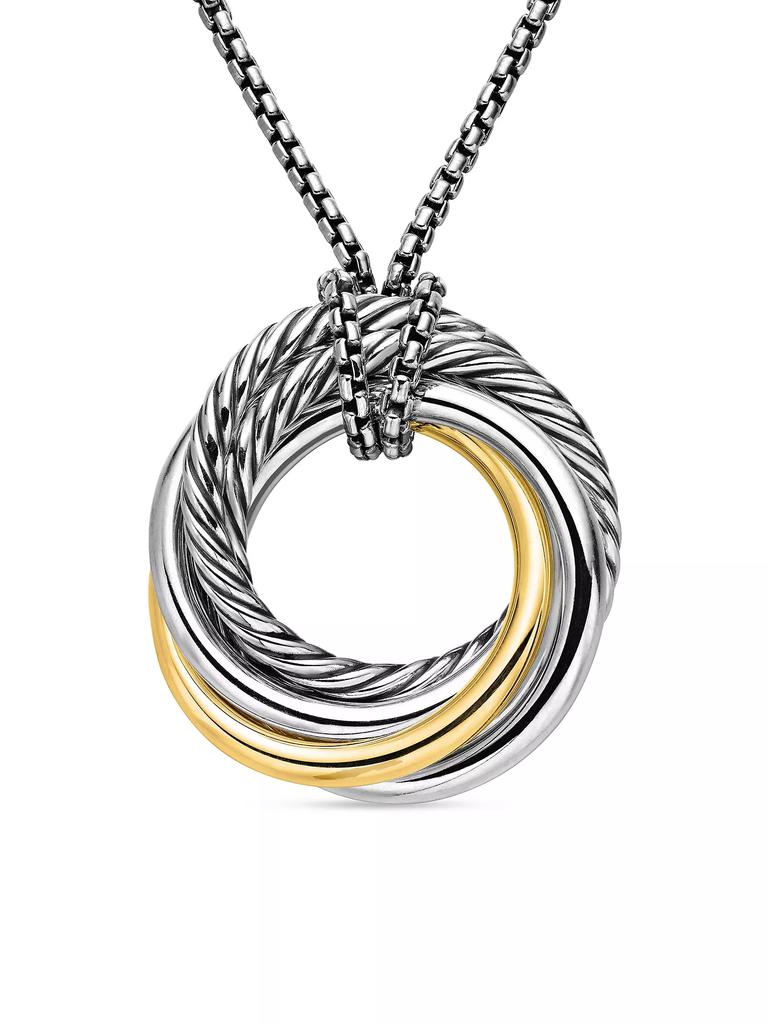David Yurman Crossover Pendant Necklace in Sterling Silver with 14K Yellow Gold, 28mm