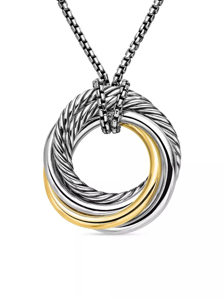 David Yurman Crossover Pendant Necklace in Sterling Silver with 14K Yellow Gold, 28mm 1