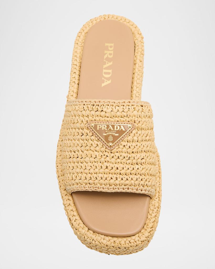 Prada Raffia Single-Band Platform Slides - Sandals - Free Shipping