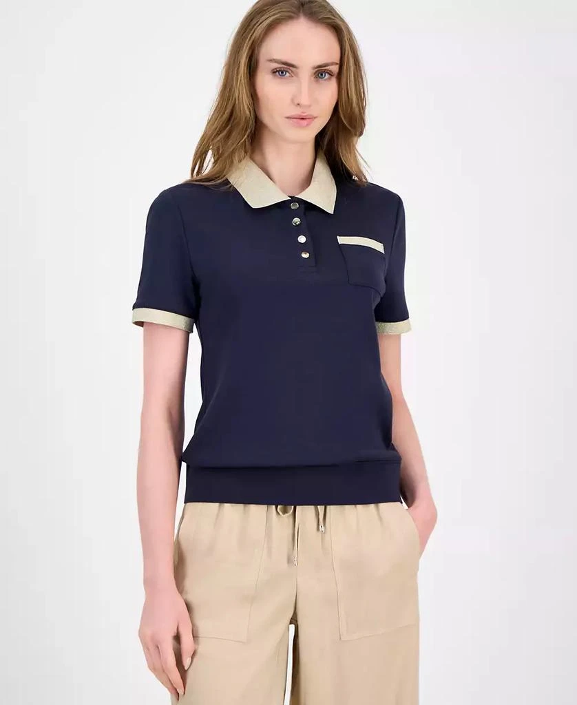 Tommy Hilfiger Women
s Cotton Shine-Collar Polo Top