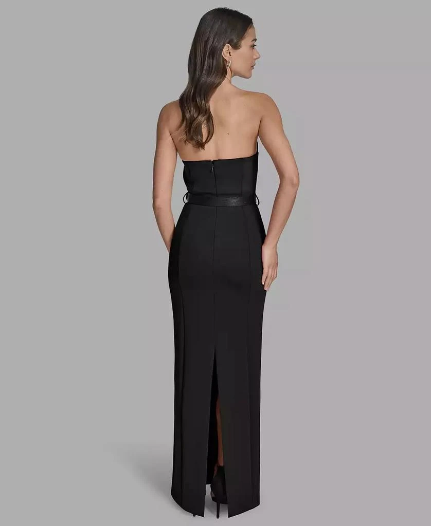BCBG Scuba Women's Strapless Belted Maxi Dress - Black - 14