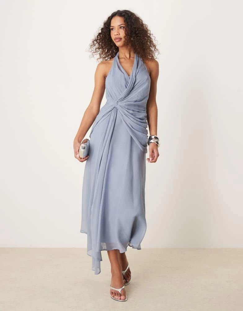 liquid metallic dress Women's Midi Dress | Liquid Metal Twist Front Dress | Made in Italy
