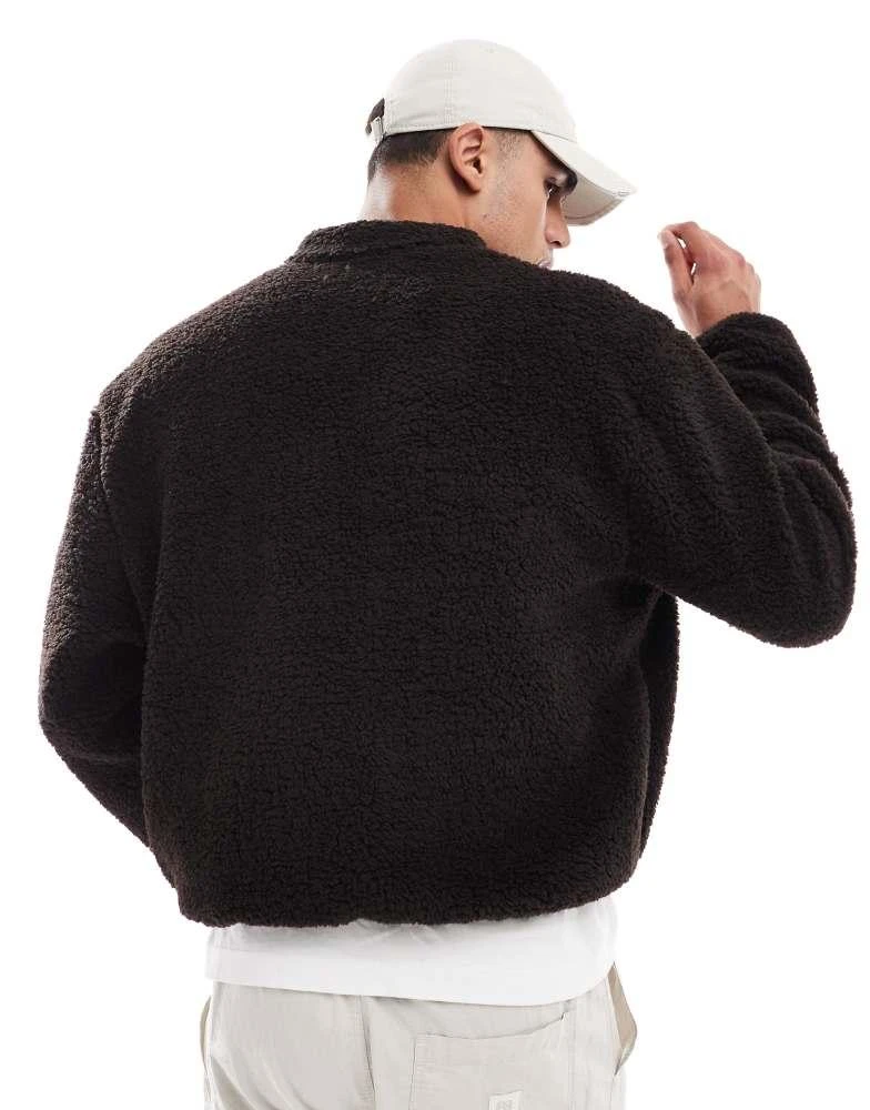 ASOS ASOS DESIGN boxy oversized quarter zip borg sweatshirt in brown 4