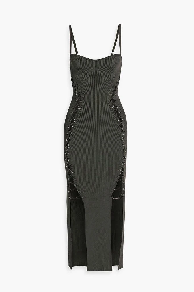 NICHOLAS Lace-up ribbed-knit midi dress 1