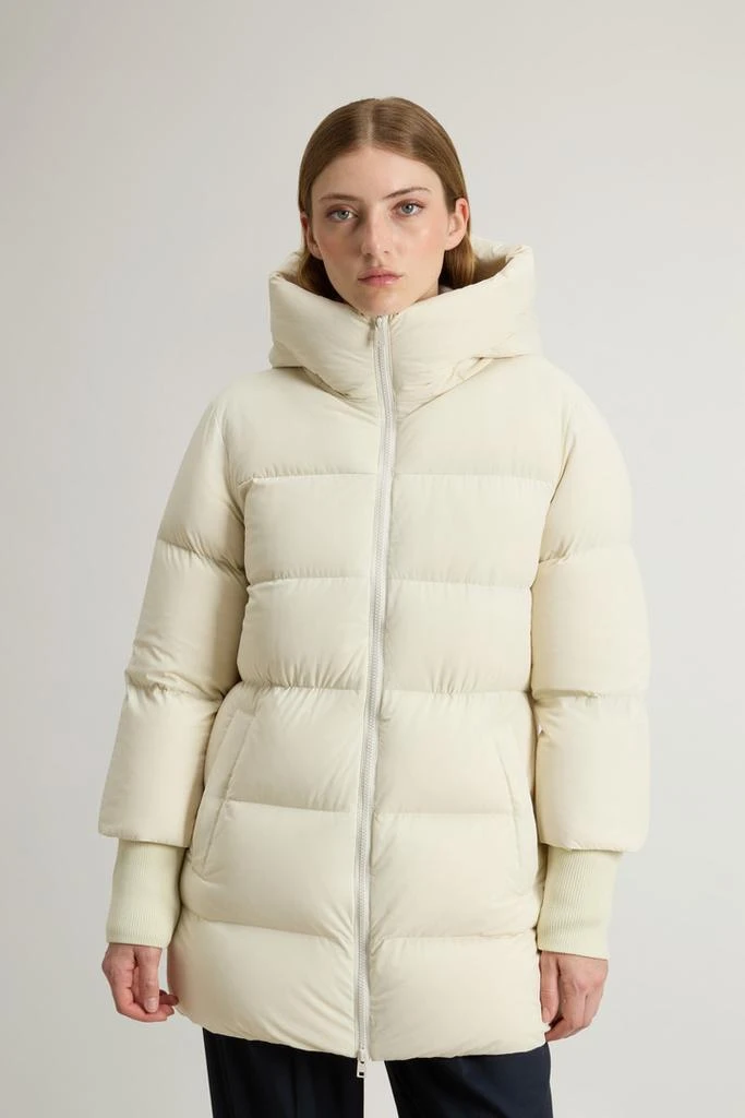 Woolrich Cloud Down Jacket in Stretch Nylon with Matte Finish - Women - White