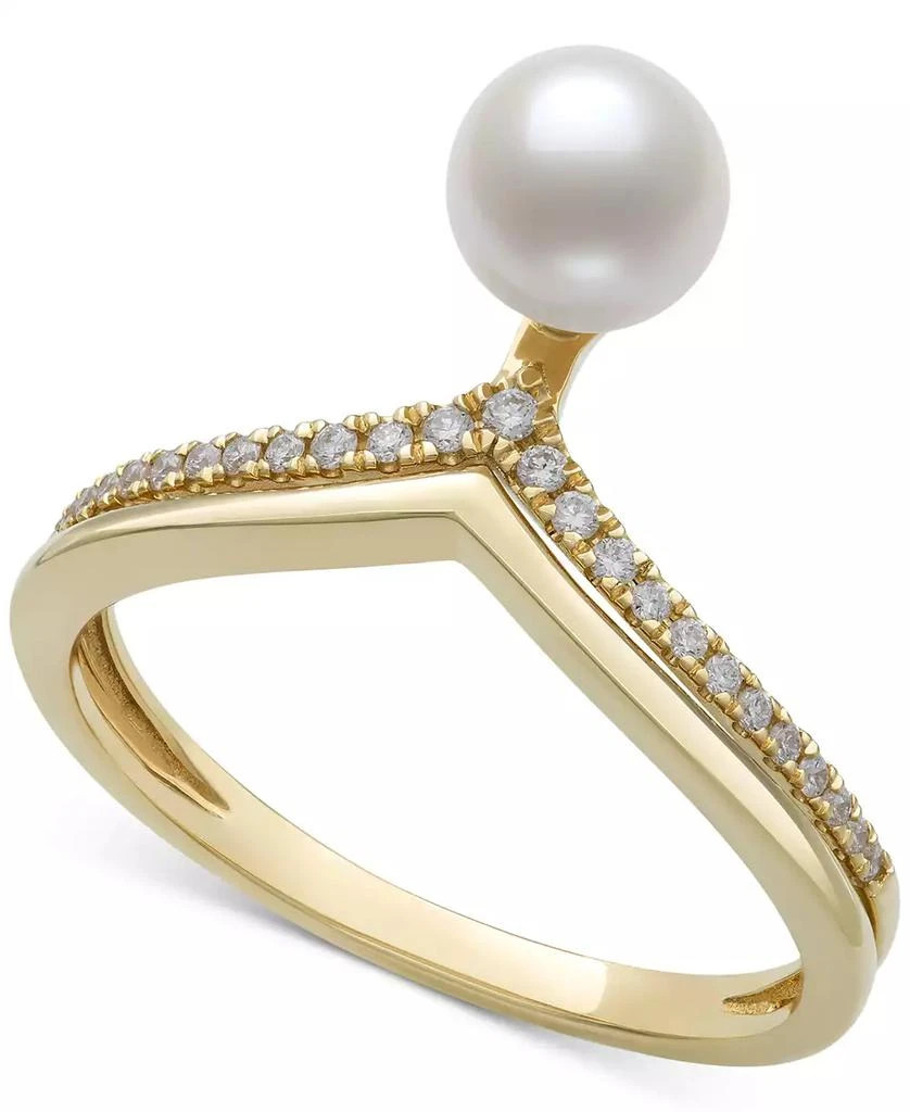 Belle de Mer Cultured Freshwater Pearl (6mm) & Diamond (1/10 ct. t.w.) Chevron Ring in 10k Gold 1