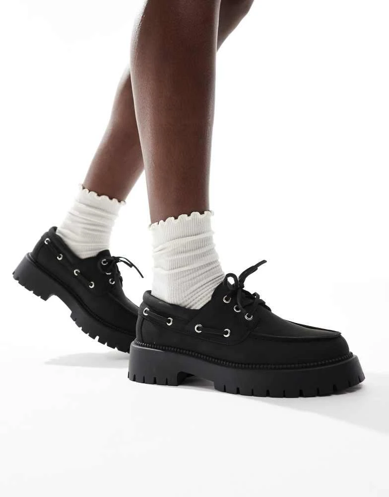 SEQWL SEQWL Exton chunky platform boat shoes in black 4