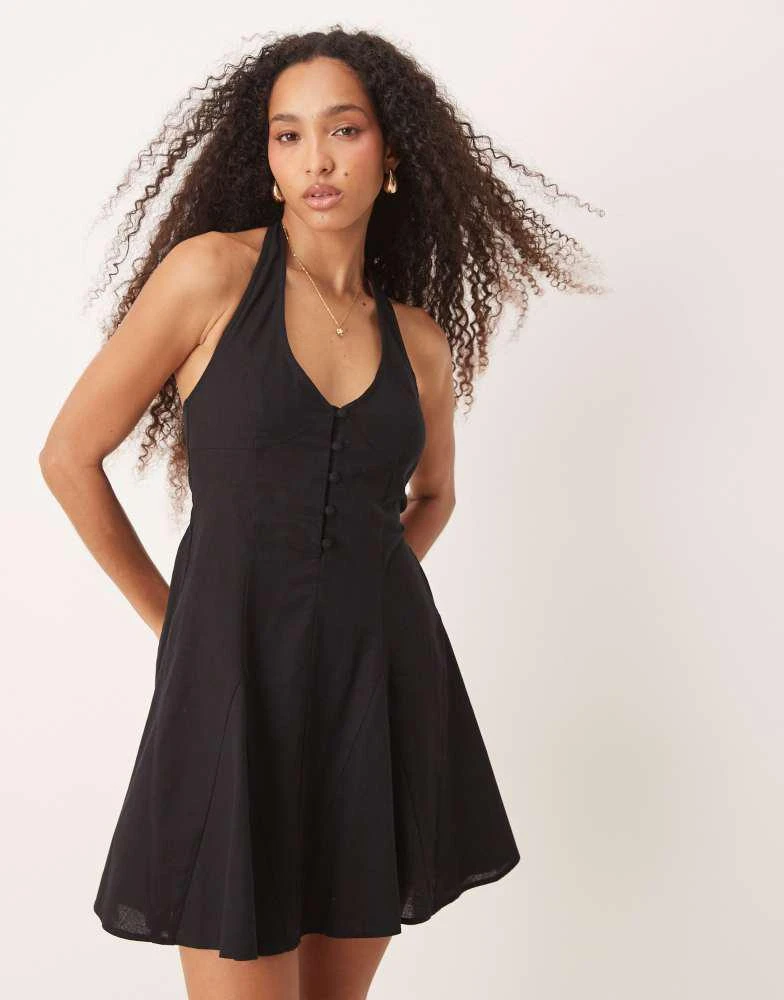 ASOS ASOS DESIGN halter mini dress with godet hem in black 1