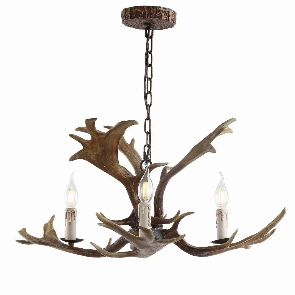 JONATHAN Y Eldora 27" Adjustable Resin Antler 3-Light LED Chandelier 2