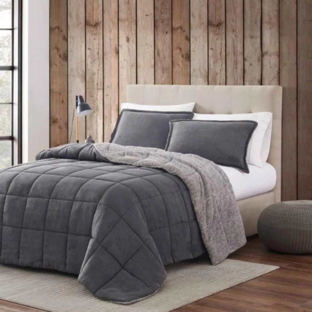 Hivvago King Plush Sherpa Reversible Micro Suede Comforter Set in Gray