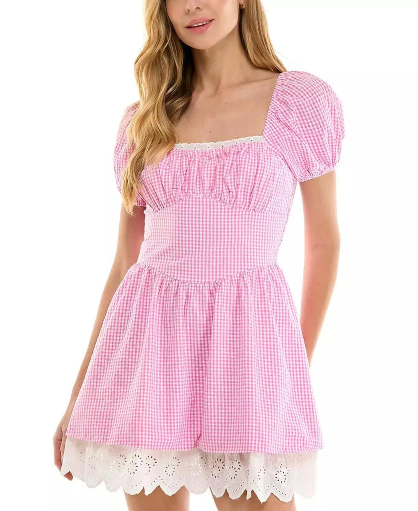 SENI & CADE Juniors' Square-Neck Cotton Gingham Dress 1
