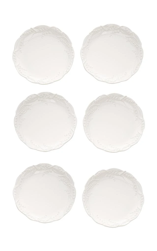 MoDA Moda Domus - Set of 6 Lily of the Valley Ceramic Dinner Plates - White - Moda Operandi